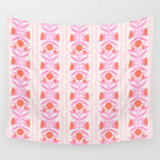 Pink and Red Flower Block Print Illustration Wall Tapestry Gallery Image 4