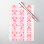 Pink and Red Flower Block Print Illustration Wrapping Paper Gallery Image 1