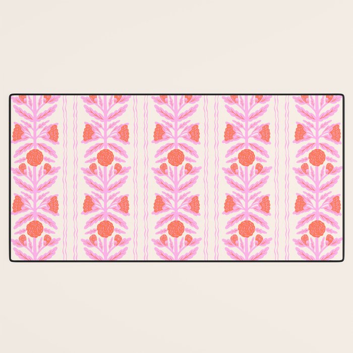 Pink and Red Flower Block Print Illustration Desk Mat Gallery Image 3