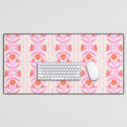 Pink and Red Flower Block Print Illustration Desk Mat Gallery Image 1