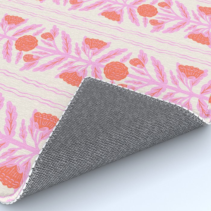Pink and Red Flower Block Print Illustration Rug Gallery Image 4