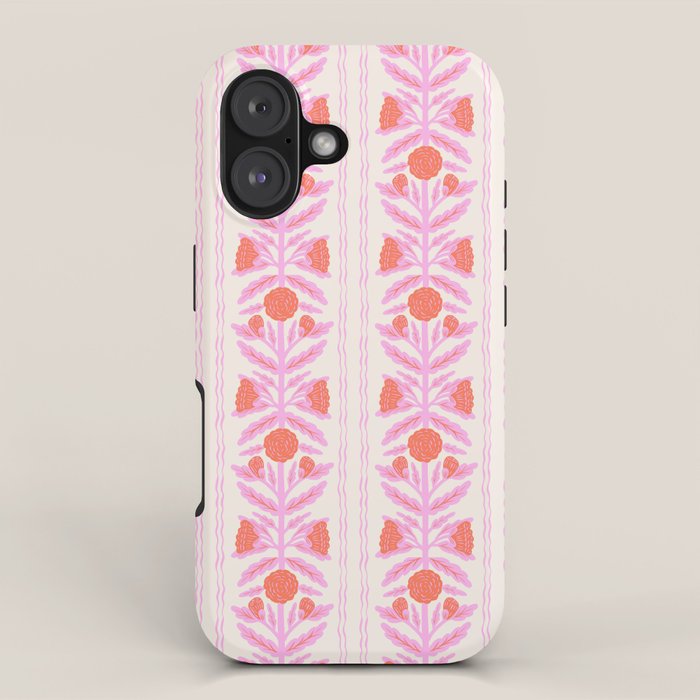Pink and Red Flower Block Print Illustration iPhone Case Gallery Image 1