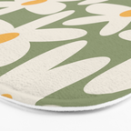 Daisy Time Retro Floral Pattern Sage Green Beige Mustard Bath Mat Gallery Image 3