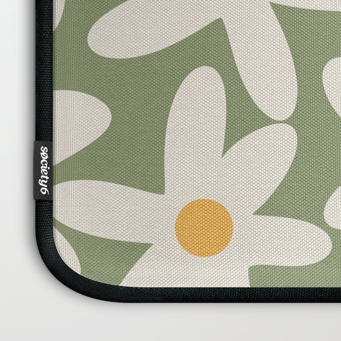 Daisy Time Retro Floral Pattern Sage Green Beige Mustard Laptop Sleeve Gallery Image 3
