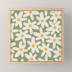 Daisy Time Retro Floral Pattern Sage Green Beige Mustard Mini Art Print Gallery Image 1