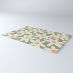 Daisy Time Retro Floral Pattern Sage Green Beige Mustard Rug Gallery Image 3