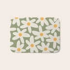 Daisy Time Retro Floral Pattern Sage Green Beige Mustard Bath Mat Gallery Image 1