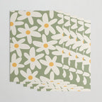 Daisy Time Retro Floral Pattern Sage Green Beige Mustard Wrapping Paper Gallery Image 3