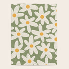 Daisy Time Retro Floral Pattern Sage Green Beige Mustard Poster Gallery Image 4
