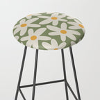Daisy Time Retro Floral Pattern Sage Green Beige Mustard Stool Gallery Image 2