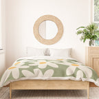 Daisy Time Retro Floral Pattern Sage Green Beige Mustard Duvet Cover Gallery Image 3