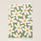 Daisy Time Retro Floral Pattern Sage Green Beige Mustard Stationery Card Gallery Image 2
