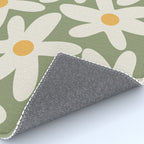Daisy Time Retro Floral Pattern Sage Green Beige Mustard Rug Gallery Image 4