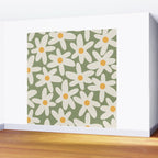 Daisy Time Retro Floral Pattern Sage Green Beige Mustard Wall Mural Gallery Image 2