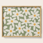Daisy Time Retro Floral Pattern Sage Green Beige Mustard Serving Tray Gallery Image 1