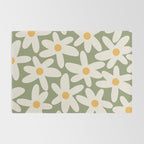 Daisy Time Retro Floral Pattern Sage Green Beige Mustard Rug Gallery Image 2