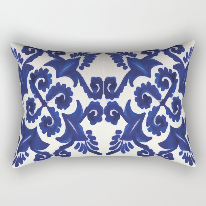 Talavera mexican tile traditional blue ceramic mosaic Rectangular Pillow Gallery Image 2