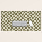Warped Checkerboard - Olive Green Desk Mat Gallery Image 1