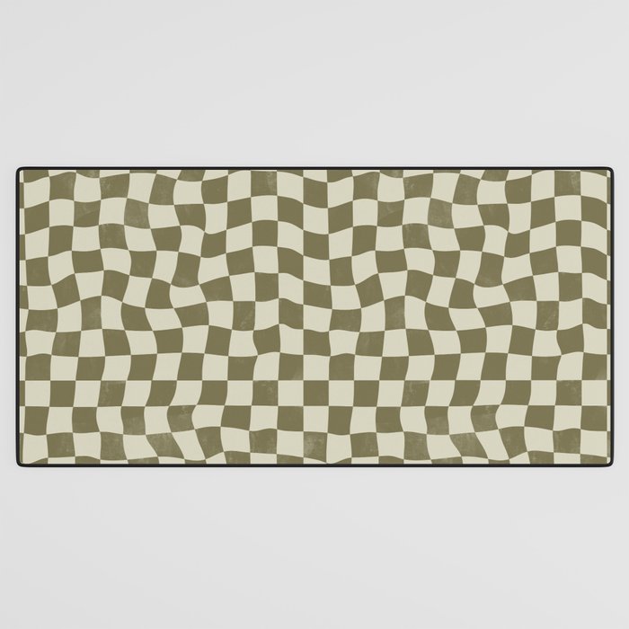 Warped Checkerboard - Olive Green Desk Mat Gallery Image 3