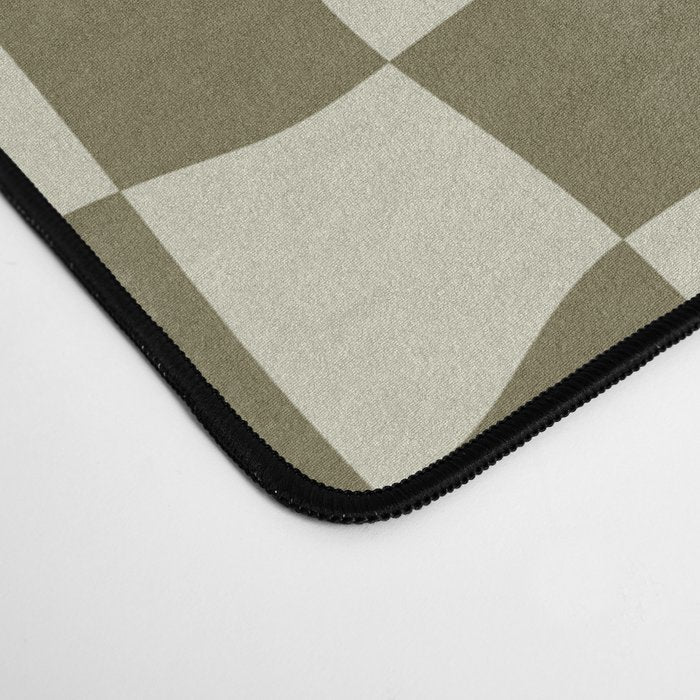 Warped Checkerboard - Olive Green Desk Mat Gallery Image 4