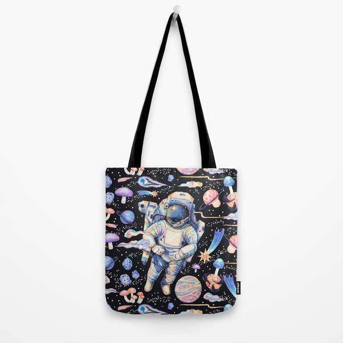 Spaceman Fungi Planets - black Tote Bag Gallery Image 2