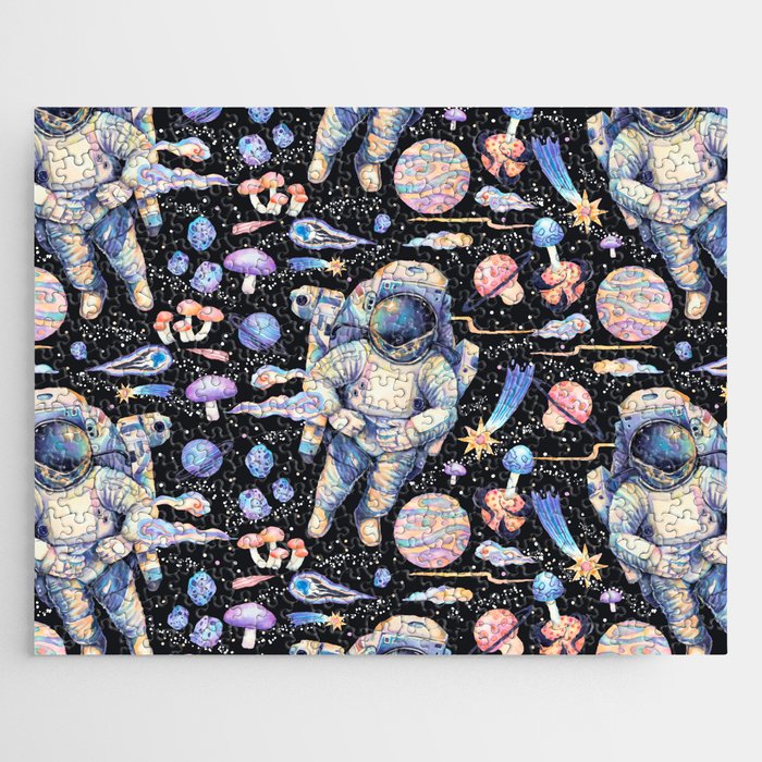 Spaceman Fungi Planets - black Jigsaw Puzzle Gallery Image 1