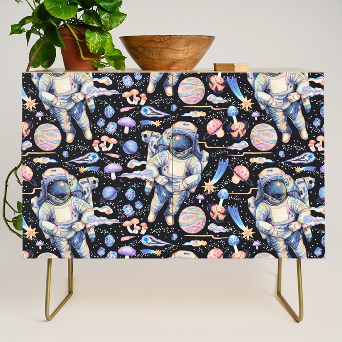 Spaceman Fungi Planets - black Credenza Gallery Image 1
