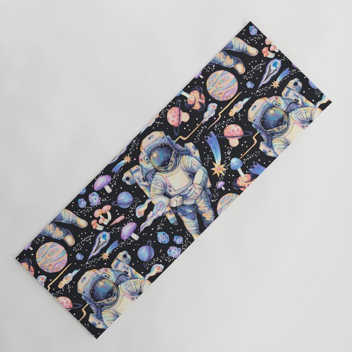 Spaceman Fungi Planets - black Yoga Mat Gallery Image 1