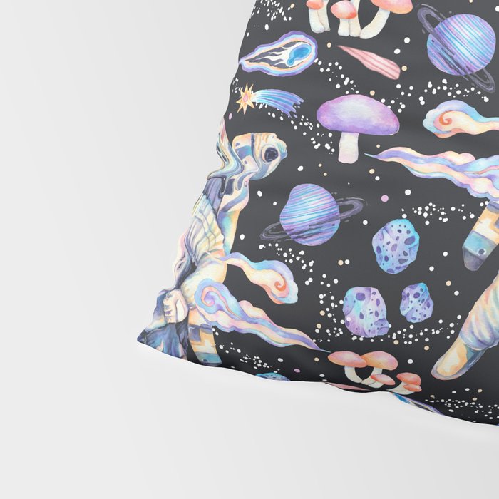 Spaceman Fungi Planets - black Pillow Sham Gallery Image 4