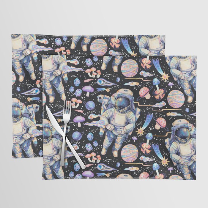 Spaceman Fungi Planets - black Placemat Gallery Image 1
