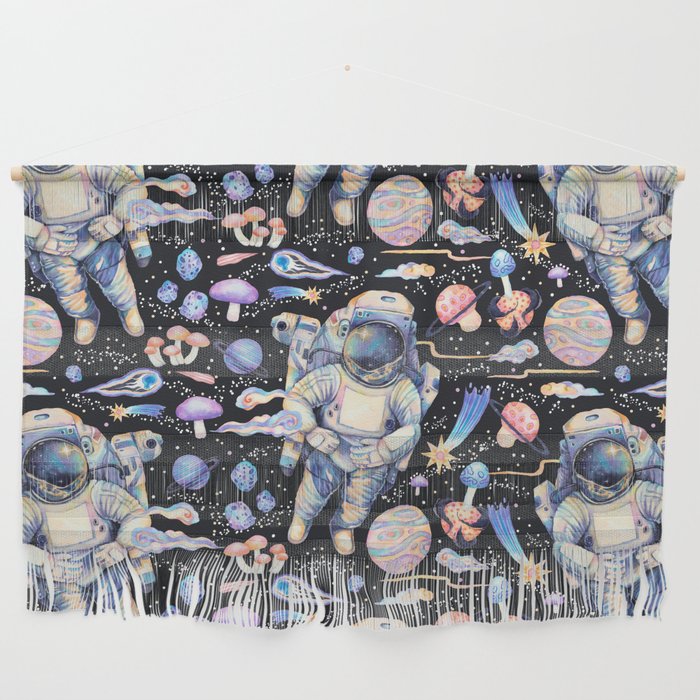 Spaceman Fungi Planets - black Wall Hanging Gallery Image 1