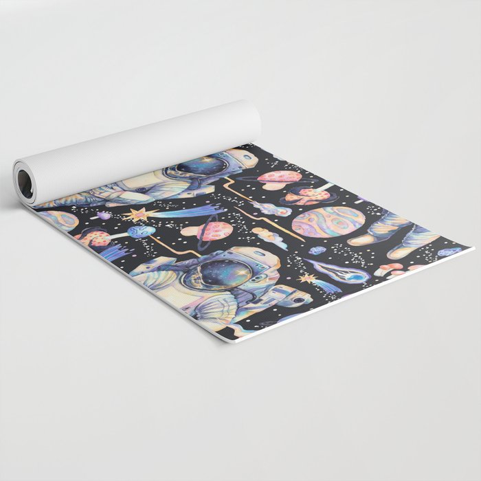 Spaceman Fungi Planets - black Yoga Mat Gallery Image 2