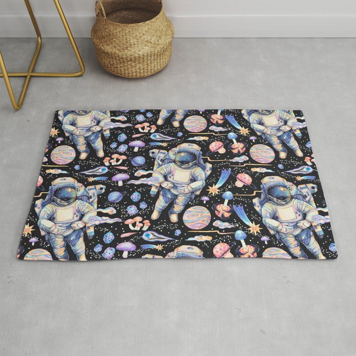 Spaceman Fungi Planets - black Rug Gallery Image 1