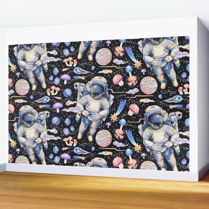 Spaceman Fungi Planets - black Wall Mural Gallery Image 2