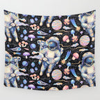 Spaceman Fungi Planets - black Wall Tapestry Gallery Image 4