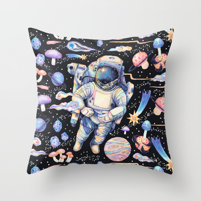 Spaceman Fungi Planets - black Throw Pillow Gallery Image 6