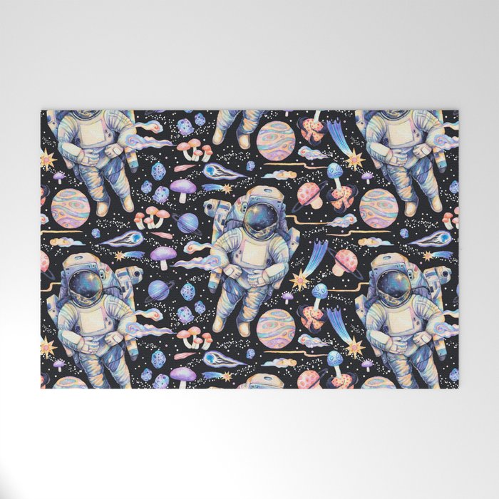 Spaceman Fungi Planets - black Welcome Mat Gallery Image 1