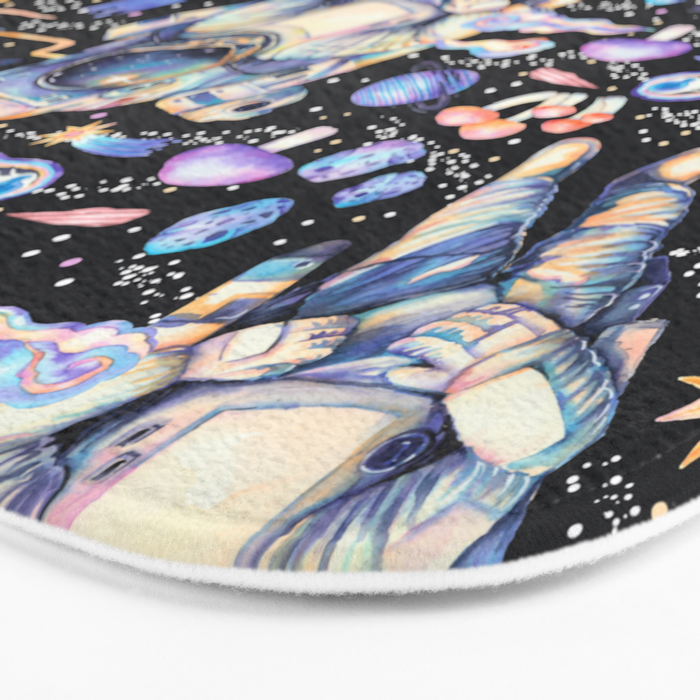 Spaceman Fungi Planets - black Bath Mat Gallery Image 3
