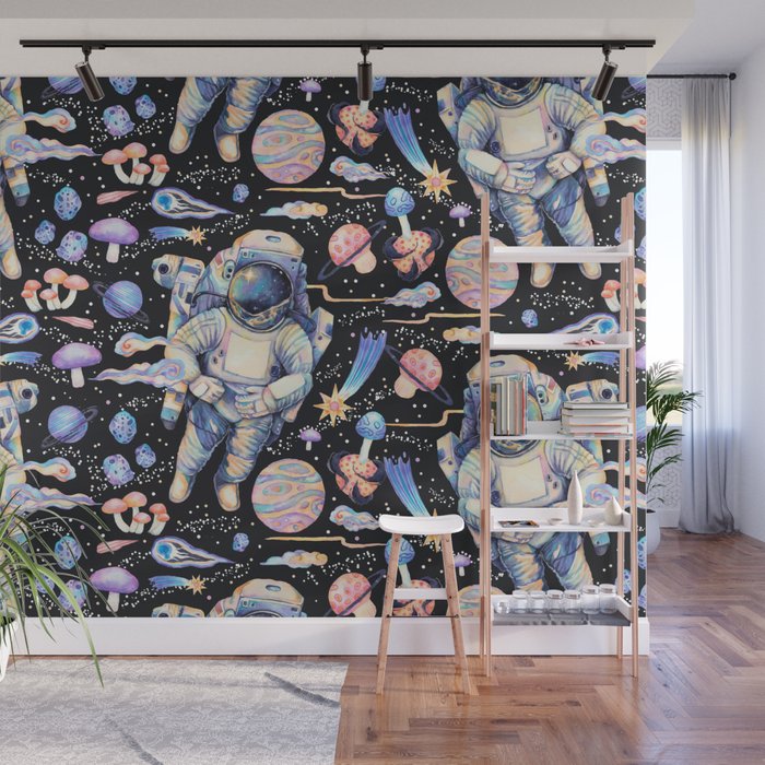 Spaceman Fungi Planets - black Wall Mural Gallery Image 1