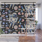 Spaceman Fungi Planets - black Wall Mural Gallery Image 1