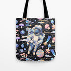 Spaceman Fungi Planets - black Tote Bag Gallery Image 1