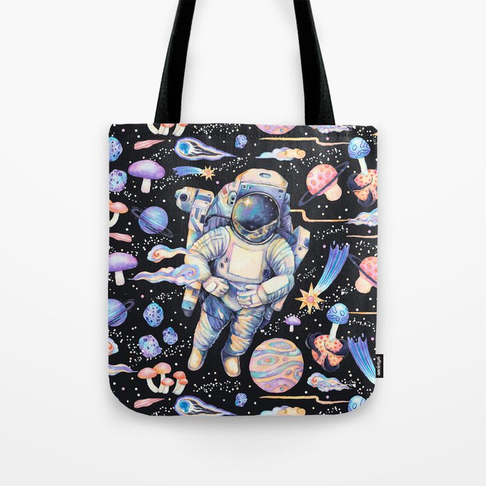 Spaceman Fungi Planets - black Tote Bag Gallery Image 1