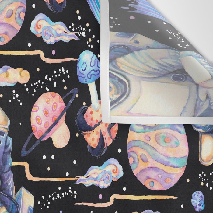 Spaceman Fungi Planets - black Wall Tapestry Gallery Image 3