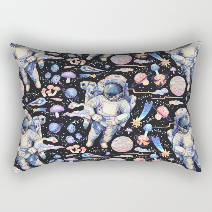 Spaceman Fungi Planets - black Rectangular Pillow Gallery Image 2