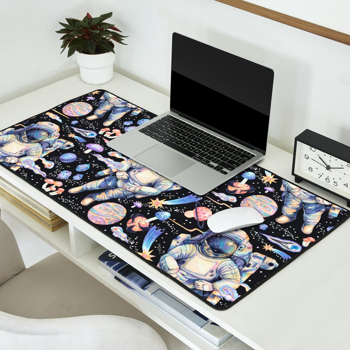 Spaceman Fungi Planets - black Desk Mat Gallery Image 2