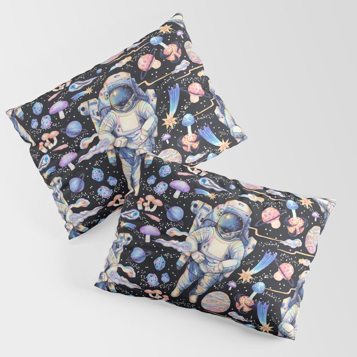 Spaceman Fungi Planets - black Pillow Sham Gallery Image 1