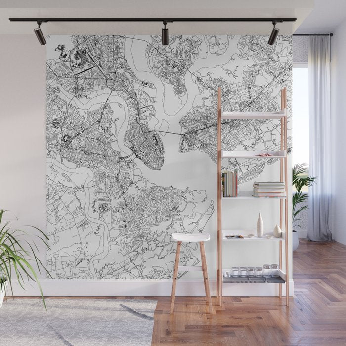 Charleston White Map Wall Mural Gallery Image 1