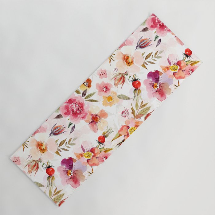 Hygge Watercolor Midsummer Dogroses Pattern  Yoga Mat Gallery Image 1