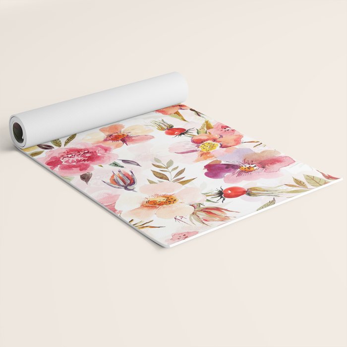 Hygge Watercolor Midsummer Dogroses Pattern  Yoga Mat Gallery Image 2
