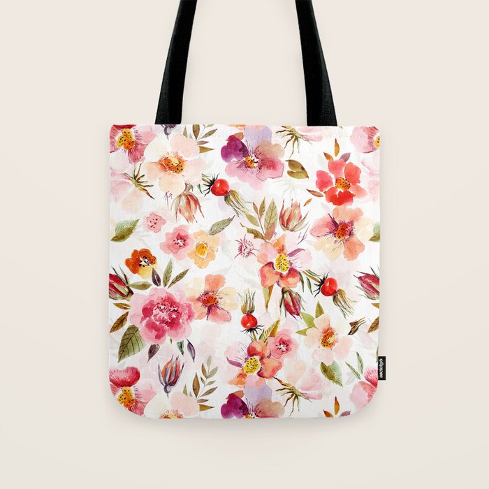 Hygge Watercolor Midsummer Dogroses Pattern  Tote Bag Gallery Image 1
